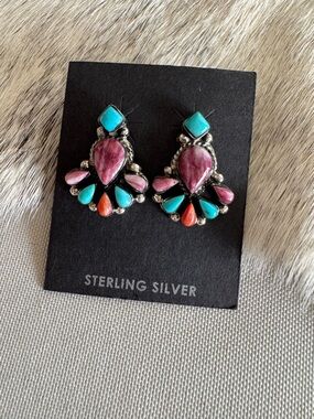 Native American Sterling Silver Multi-Stone Earrings